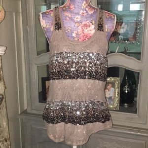 Express “Dreamweight Cotton” Sequin Tank Top sz L